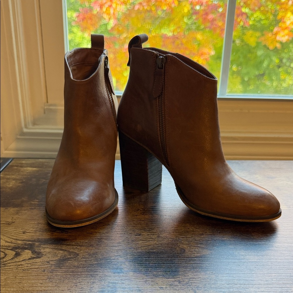 BP Brown Genuine Leather Ankle Booties